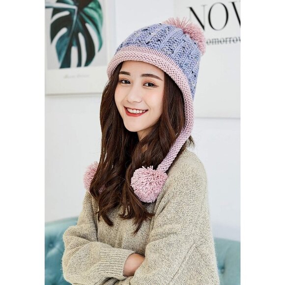 Women Lightgray Winter Peruvian Cover Ears Beanie Hat Ear Flaps Sherpa Snow main image 3